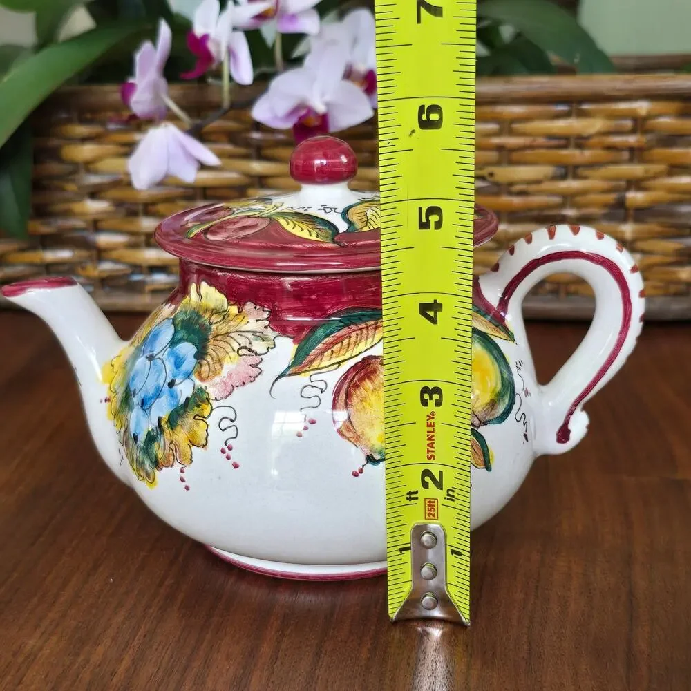 Deruta Hand Painted Teapot Red Multi Summer Fruit Italy Cottagecore Gardencore